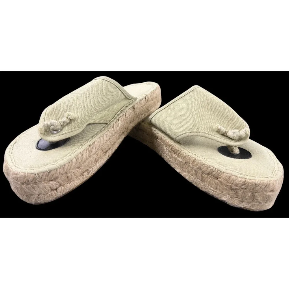 Womens‎ Espadrille Platform Sandals Size 6 Beige Canvas Jute Thong Slip On